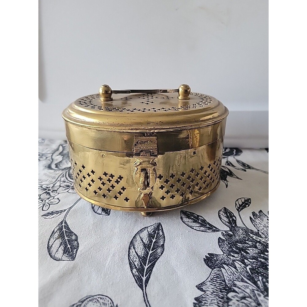 Large Vintage Pierced Brass Cricket / Trinket Box / Cage /Jewelry /Treasure